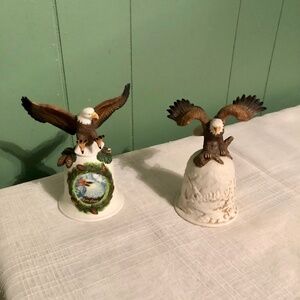 2 Lot Vintage Ceramic Dinner Bells With Eagle & Mountains Collectible Decor